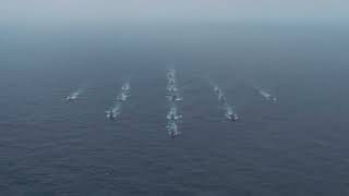 USS Oscar Austin (DDG 79) and NATO allies perform a Photo Exercise during Formidable Shield 2023