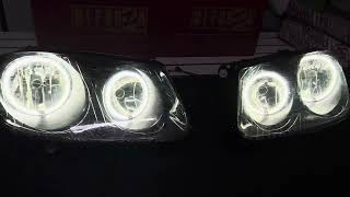 Faros jetta clásico con ojos de ángel blanco y fondo negro