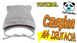 BONETKA CZAPKA Z USZKAMI NA DRUTACH DLA NIEMOWLAKA  [#9] *Jak zrobić* - LaPanda   KNITTED BABY HAT