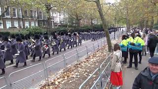 Remembrance Sunday 2024 Massed Bands of the Guards Division marching to the Cenotaph