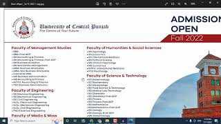 Punjab university Lahore admission schedule 2022