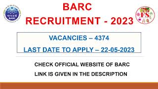 BARC RECRUITMENT 2023 | 4374 VACANCIES | APPLY ONLINE | FOOD SCIENCE