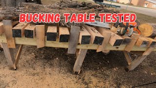 Keep that chainsaw chain out of the dirt AND save your back.  Bucking table testing. Does it work?