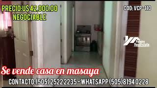 Bienes Raices - Se Vende Comoda y Espaciosa Casa en Masaya Cod: VCP-110