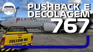 Boeing 767 da LATAM no pushback e decolagem