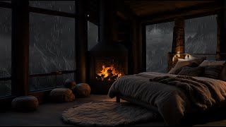 COZY CABIN FIREPLACE | Cozy Bedroom Ambiance rain fireplace sounds at night | Cozy rain fireplace