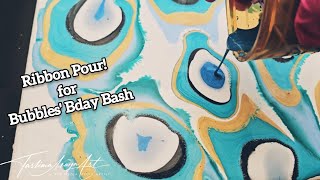 169 Ribbon Pour Blues 😍 Acrylic Pour Painting on Canvas | Bubbles' Birthday Bash! 🎂 🥳