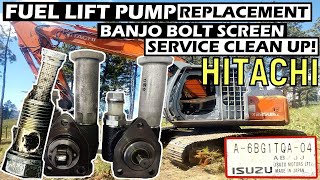 HOW TO REPLACE LIFT PUMP & CLEAN BANJO BOLT SCREEN ON ISUZU 6BG1 DIESEL | HITACHI EX225 EXCAVATOR