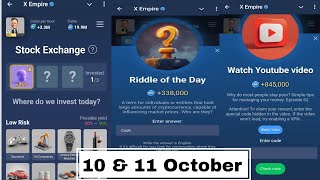 10 &11 October | Investment | Rabus of the day | Riddle of the day | XEmpire Task Complete