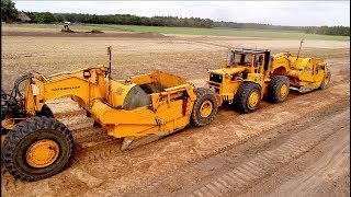 Classic Earthmovers | 2x Caterpillar 830 MB Scraper Tractor [ex US Army] Field Leveling