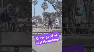 Crazy long manual at Venice beach skate park