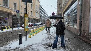 Unexpected White: Walking in April Snow & Slush in Some Central District of Helsinki! (23.5.2024)