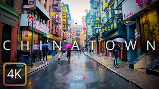 【4K | NO ADS】Rainy Walk in Chinatown in New York City, USA - Binaural Sound