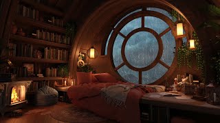 Cozy Reading Nook Ambience with Gentle Night Rain & Fireplace (3 Hours)