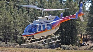 Bell 206 L-1 Long Ranger II Grand Canyon helicopter take off & landing at Tusayan airport KGCN