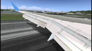 FSX b757 landing at TNCM (princess juliana international airport) left wings view