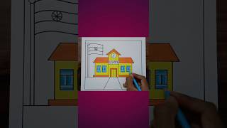 🏫 School Scenery Drawing / How to Draw School Easy Step By Step #shorts #art #drawing