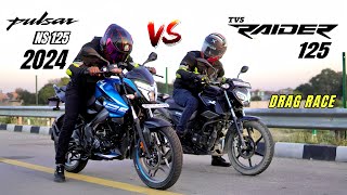 bajaj Pulsar ns 125 2024 vs tvs raider 125 | DRAG RACE | which one is fastest? 🤔