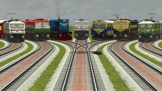 SEVEN TRAINS CROSSING AT CURVE-FORKED 3D RAILROAD CROSSING TRACKS |Train Simulator