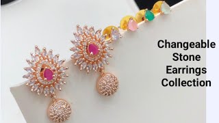 Changeable Stone Earrings Collection. Latest 1gm Gold Earrings Designs. Order @ 8688938917