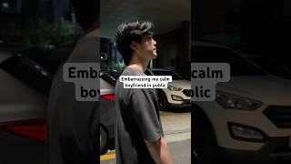 Embarrassing my boyfriend in public 😂🤣 his reaction #funny #couple #korea