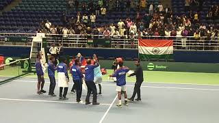 Indian tennis team enjoying after victory against Pakistan team in Davis Cup