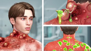 ASMR Remove Big Acne & Worm Infected Back | Deep Cleaning Animation