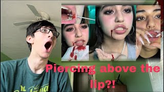 PIERCING ABOVE THE LIP?! Giving myself 11 more piercings.. (cyan meow) reaction