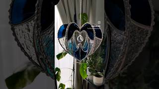 The "Icy Ocean" Birch Glass Heart Spinner! 💙 Made using our 3D Geo-Jig #stainedglass #3dstainedglass