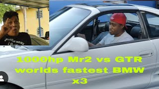 Battle of the belts drag racing. BMW x3 and Nissan Gtr stars