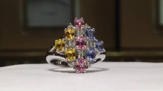 3.00 Carat Blue, Pink and Yellow Sapphire Ring in 14K White Gold