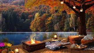 Cozy Fall Porch Ambience | Autumn Lake Ambience with Relaxing Campfire | Autumn