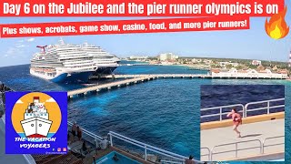 Pier runners galore on day 6 of our Jubilee cruise in Cozumel! Plus, limber acrobats and shows