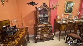 Antique Dutch Marquetry Walnut Cabinet on Chest c.1780