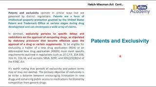 The Hatch-Waxman Act | Patent and Exclusivity | Drug Regulatory Affairs