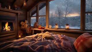 Cozy Cabin with Relaxing Piano Music & Crackling Fireplace - Winter Ambience Sounds for Sleeping