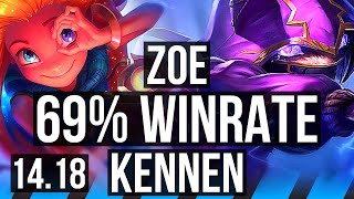 ZOE vs KENNEN (MID) | 69% winrate, 6 solo kills | NA Master | 14.18