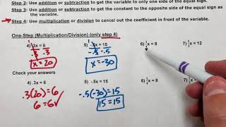 Solving Equations (Part 3) - One-Step Using Multiplication and Division