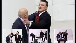 Turkish Parliament get into ugly brawl after fight erupts over jailed MP on charges of anti protest.