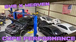 EVO X HEAVEN at COPE PERFORMANCE... EVO 8, EVO 10, MIATA, FULLY BUILT EVOS, BIG TURBO EVO