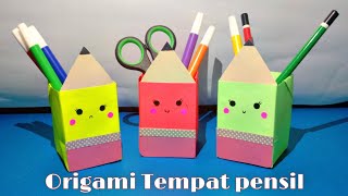 ORIGAMI TEMPAT PENSIL | CARA MEMBUAT TEMPAT PENSIL LUCU MUDAH