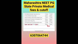 Maharashtra neet pg private medical colleges fees & cutoff #neetpgcounselling