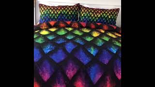 Rainbow dragon scales quilt cover will bring some colorful fun into your life.