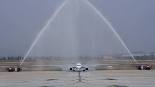 Air India| India's first Airbus 350 water cannon salute full video