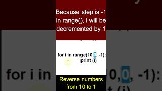 python program to print numbers from 1 to 10 in reverse order #viralshorts #bintuharwani #python3