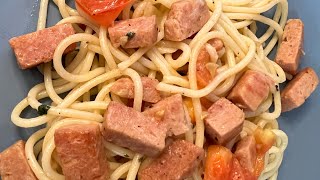 Spam and Tomato Stir-Fy With Spaghetti