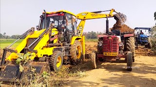 Jcb 3dx Backhoe Loader Machine Loading Mud In Old Mahindra 475 Di Tractor | Jcb Tractor | Jcb Video