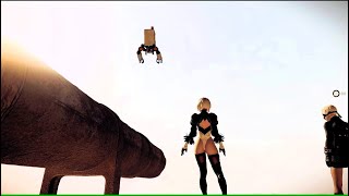 2b looses her skirt while wreaking havoc in the desert - NieR Automata