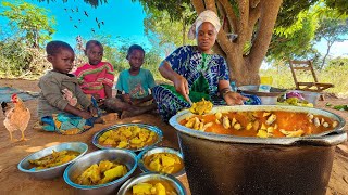 African village life #cooking village food for Breakfast | Chicken Curry With Yams | Village Cooking