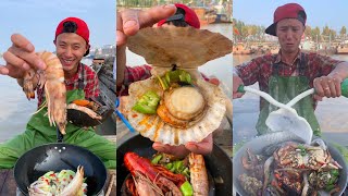 Makanan laut yang lezat: kerang laut, lobster, bintang laut, gurita, dan kepiting laut